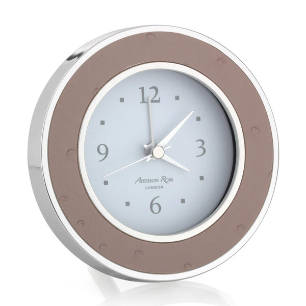 Load image into Gallery viewer, Addison Ross Blush Ostrich Silver Alarm Clock -