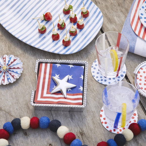Load image into Gallery viewer, Mariposa Stars and Stripes Star (1902) Beaded Napkin Box Set