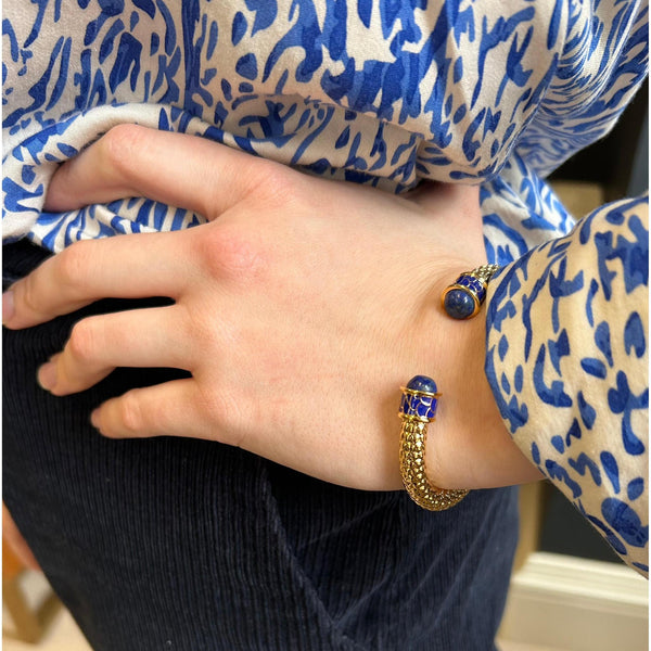 Load image into Gallery viewer, Halcyon Days Minoan Torque Cobalt & Gold Bangle