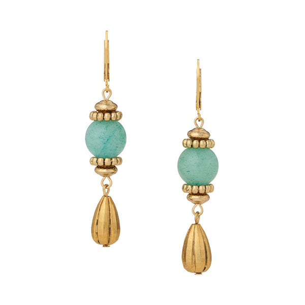 Load image into Gallery viewer, Olivia Riegel Aventurine Leverback Gold Teardrop Earrings