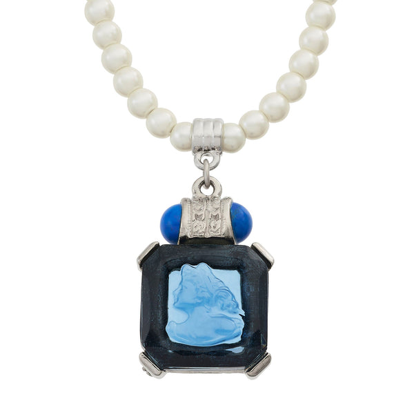 Load image into Gallery viewer, Olivia Riegel Blue Venetian Glass Intaglio Pendant on Glass Pearl Necklace