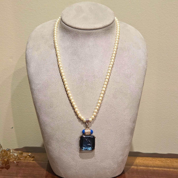 Load image into Gallery viewer, Olivia Riegel Blue Venetian Glass Intaglio Pendant on Glass Pearl Necklace