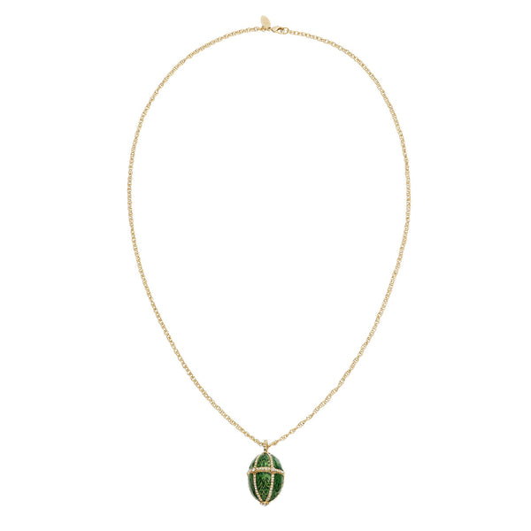 Load image into Gallery viewer, Olivia Riegel Green Guilloché Enamel Egg Locket Pendant Necklace
