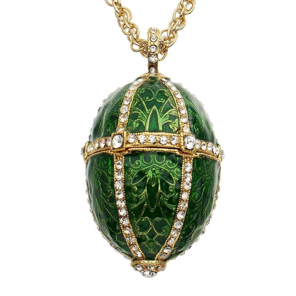 Load image into Gallery viewer, Olivia Riegel Green Guilloché Enamel Egg Locket Pendant Necklace