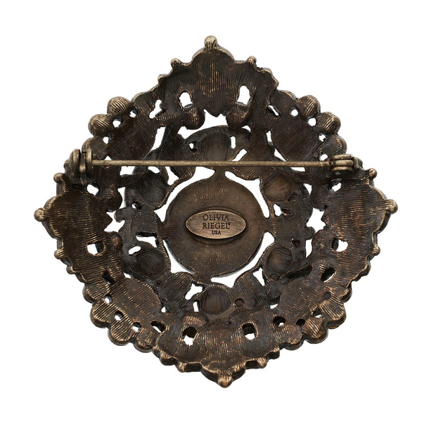Load image into Gallery viewer, Olivia Riegel Bronze Brooch with Green Jewels