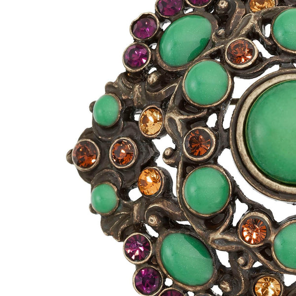 Load image into Gallery viewer, Olivia Riegel Bronze Brooch with Green Jewels