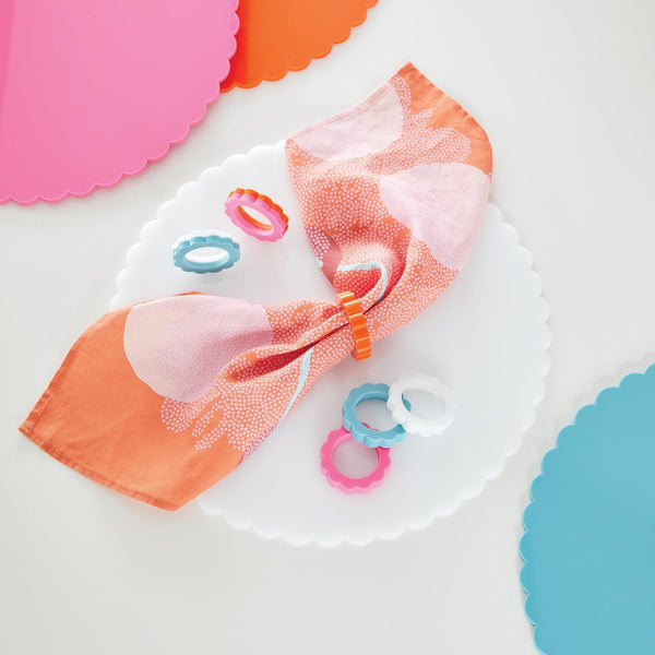 Load image into Gallery viewer, Mariposa Orange and Pink Scallop Napkin Ring Set of 4