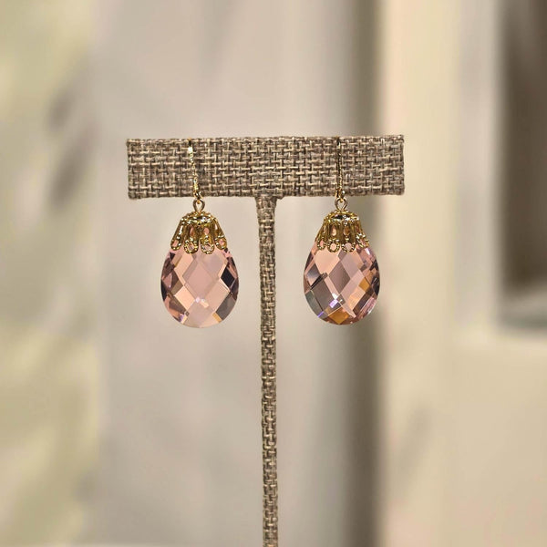 Load image into Gallery viewer, Olivia Riegel Pink Briolette Crystal Leverback Earrings