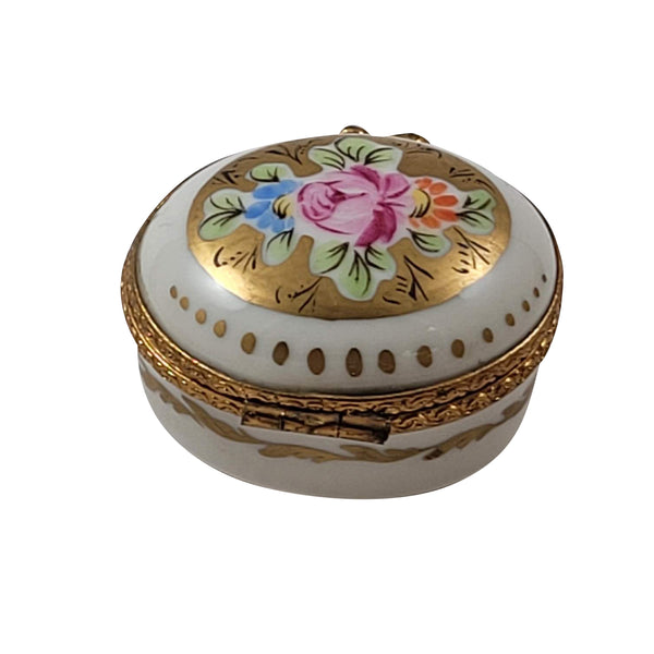 Load image into Gallery viewer, Oval with Gold & Flowers Limoges Box