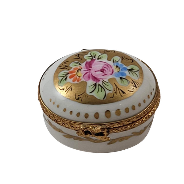 Load image into Gallery viewer, Oval with Gold & Flowers Limoges Box