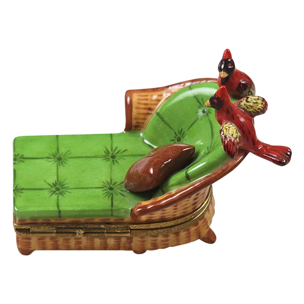 Load image into Gallery viewer, Chaise Lounge with Cardinals Limoges Box