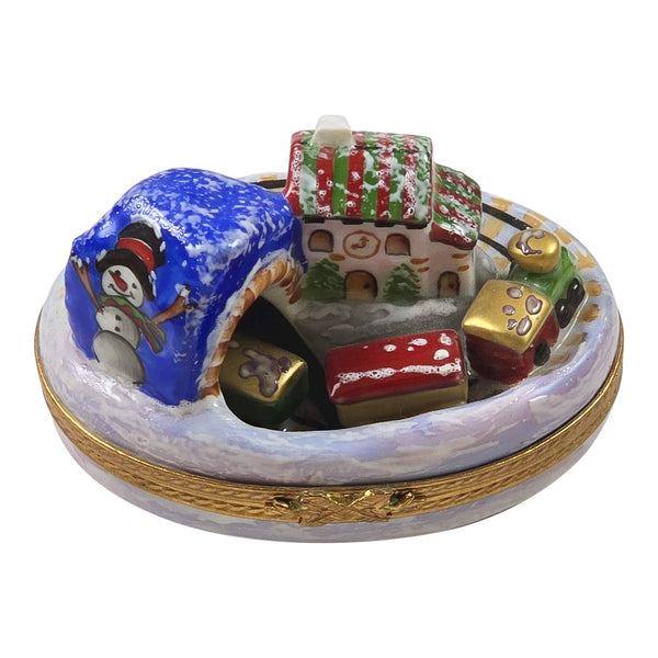 Load image into Gallery viewer, Train in Mountain Snow Village Limoges Box