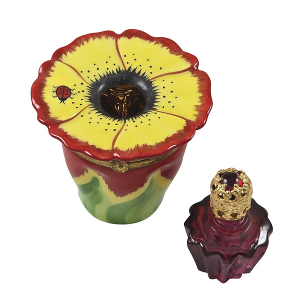 Load image into Gallery viewer, Yellow & Red Pansy with Bottle Limoges Box