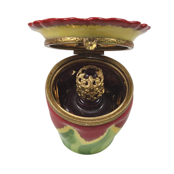 Load image into Gallery viewer, Yellow & Red Pansy with Bottle Limoges Box
