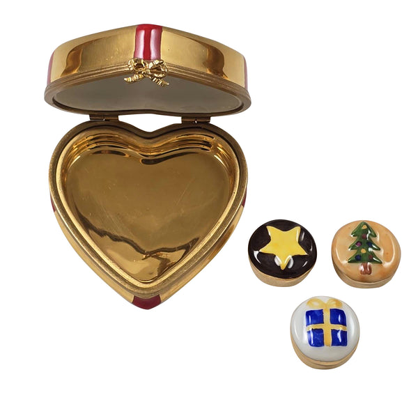 Load image into Gallery viewer, Gold Poinsetta Heart with Petit Fours Limoges Box