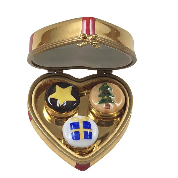 Load image into Gallery viewer, Gold Poinsetta Heart with Petit Fours Limoges Box