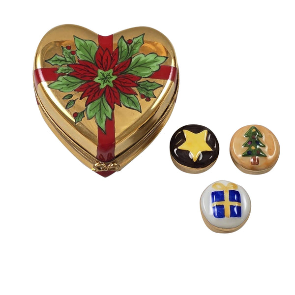 Load image into Gallery viewer, Gold Poinsetta Heart with Petit Fours Limoges Box