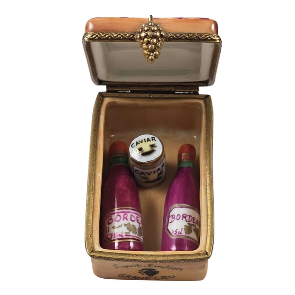 Load image into Gallery viewer, Saint Emilion Wine Crate with Two Bottles & Caviar Limoges Box