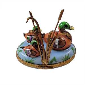 Duck Family with Brass Reeds Limoges Box