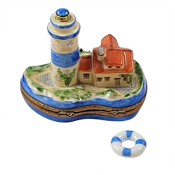Load image into Gallery viewer, Blue Lighthouse with Life Buoy Limoges Box