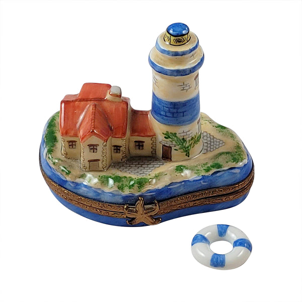 Load image into Gallery viewer, Blue Lighthouse with Life Buoy Limoges Box
