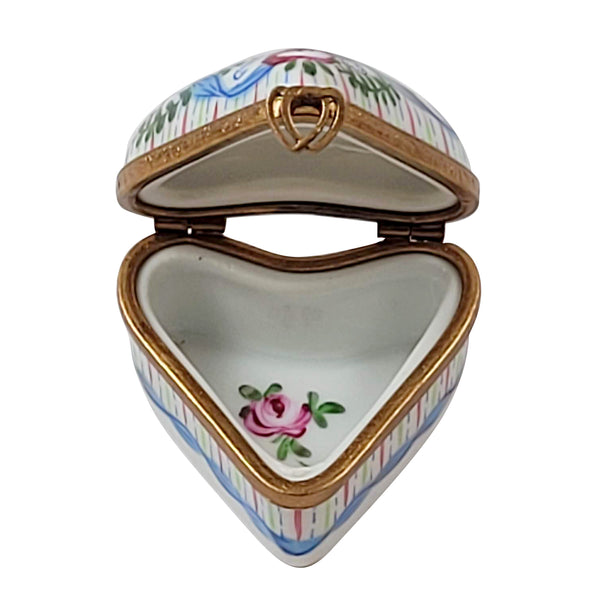 Load image into Gallery viewer, Small Heart with Blue Ribbon Limoges Box