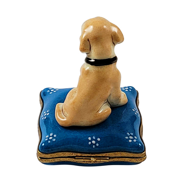 Load image into Gallery viewer, Rochard "Blond Labrador on Blue Pillow" Limoges Box