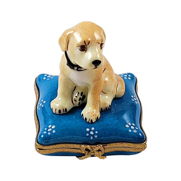 Load image into Gallery viewer, Rochard "Blond Labrador on Blue Pillow" Limoges Box