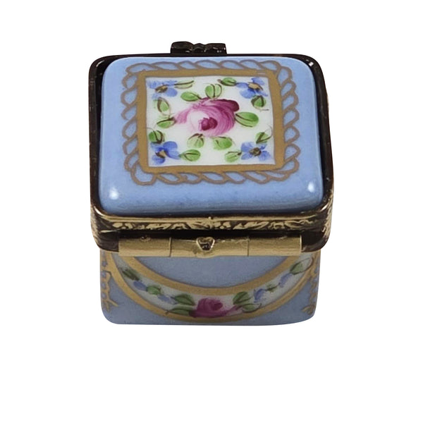 Load image into Gallery viewer, Rochard "Light Blue/Rose & Gold Small Square" Limoges Box