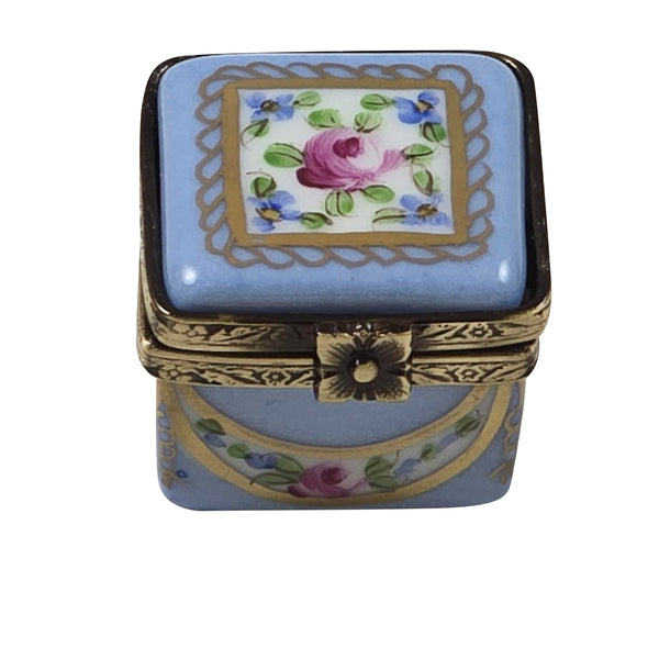 Load image into Gallery viewer, Rochard "Light Blue/Rose & Gold Small Square" Limoges Box