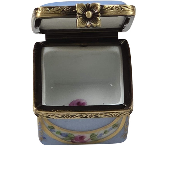 Load image into Gallery viewer, Rochard "Light Blue/Rose & Gold Small Square" Limoges Box
