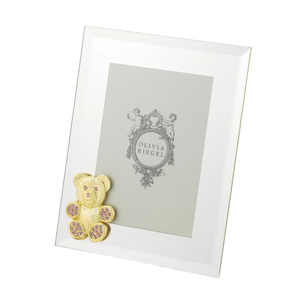 Load image into Gallery viewer, Olivia Riegel Gold Teddy Bear with Light Rose Crystals 5" x 7" Frame