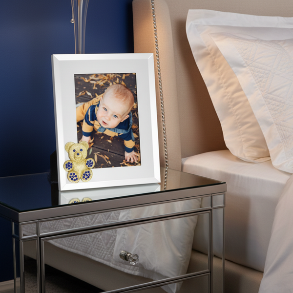 Load image into Gallery viewer, Olivia Riegel Gold Teddy Bear with Sapphire Crystals 5" x 7" Frame