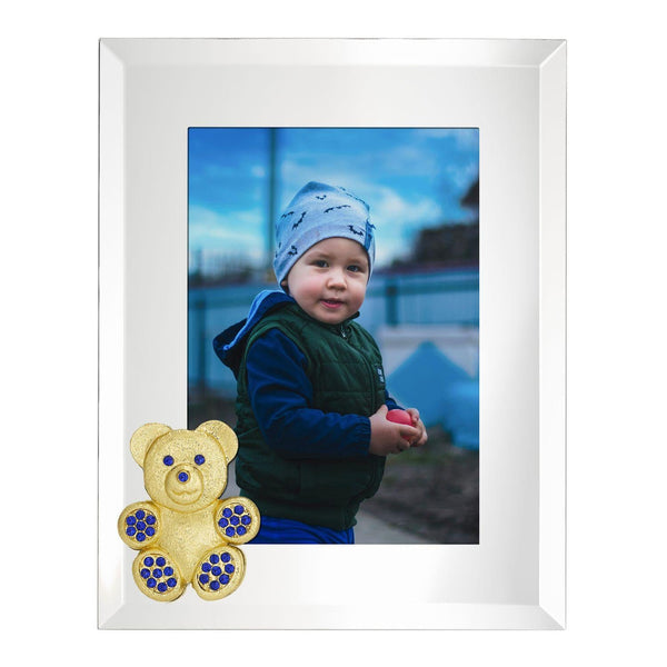 Load image into Gallery viewer, Olivia Riegel Gold Teddy Bear with Sapphire Crystals 5" x 7" Frame