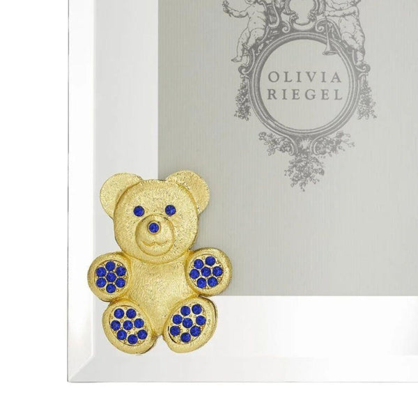 Load image into Gallery viewer, Olivia Riegel Gold Teddy Bear with Sapphire Crystals 5" x 7" Frame