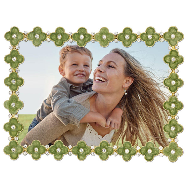 Load image into Gallery viewer, Olivia Riegel Gold Celadon Enamel Clover 5" x 7" Frame