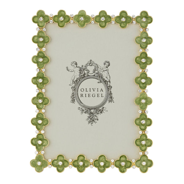 Load image into Gallery viewer, Olivia Riegel Gold Celadon Enamel Clover 5" x 7" Frame