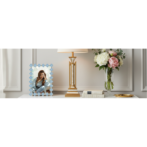 Load image into Gallery viewer, Olivia Riegel Light Blue Enamel Clover 5" x 7" Frame, Gold