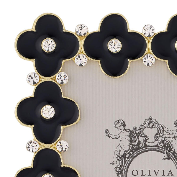 Load image into Gallery viewer, Olivia Riegel Black Enamel Clover 5" x 7" Frame, Gold