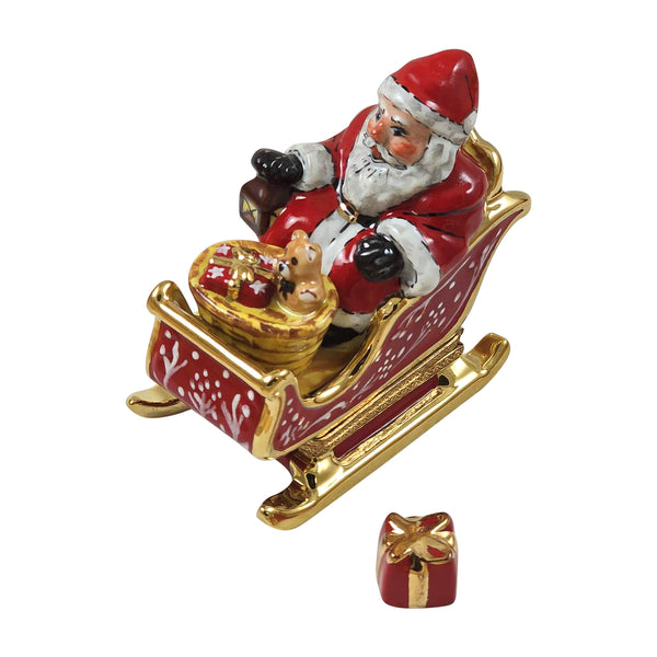Load image into Gallery viewer, Rochard "Santa in Red Sleigh with Removable Present" Limoges Box