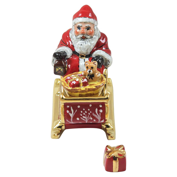 Load image into Gallery viewer, Rochard "Santa in Red Sleigh with Removable Present" Limoges Box