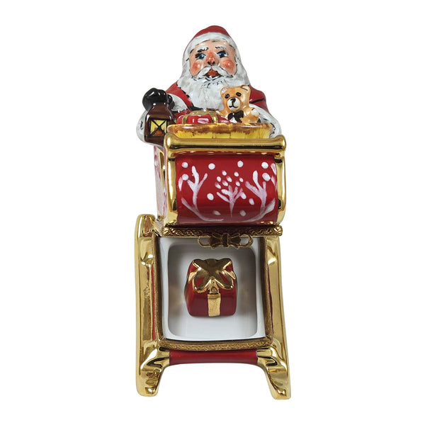 Load image into Gallery viewer, Rochard "Santa in Red Sleigh with Removable Present" Limoges Box