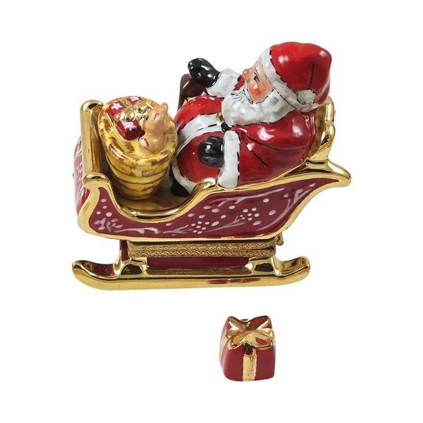 Load image into Gallery viewer, Rochard "Santa in Red Sleigh with Removable Present" Limoges Box