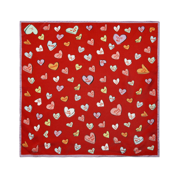 Load image into Gallery viewer, Halcyon Days Love Hearts Red Silk Mini Scarf