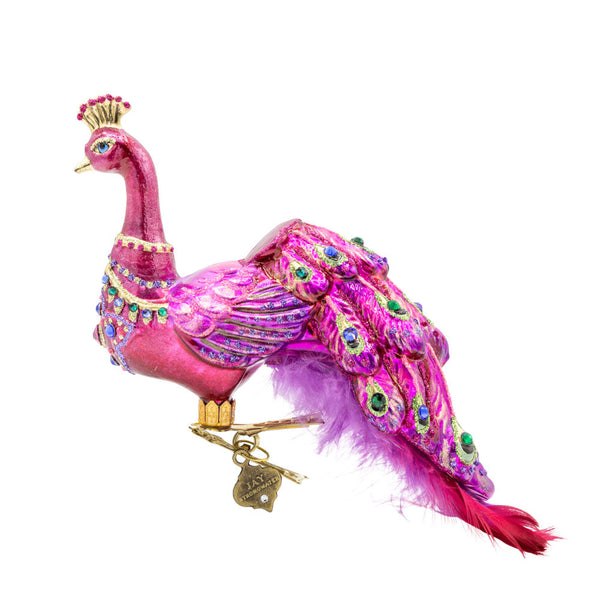 Load image into Gallery viewer, Jay Strongwater Peacock Ornament Clip - Bright Pink