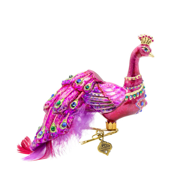 Load image into Gallery viewer, Jay Strongwater Peacock Ornament Clip - Bright Pink