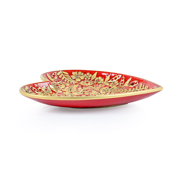 Load image into Gallery viewer, Jay Strongwater Aria Floral Heart Trinket Tray - Ruby