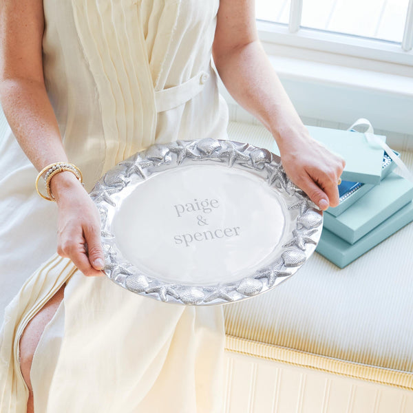 Load image into Gallery viewer, Mariposa Seashell Border Round Platter