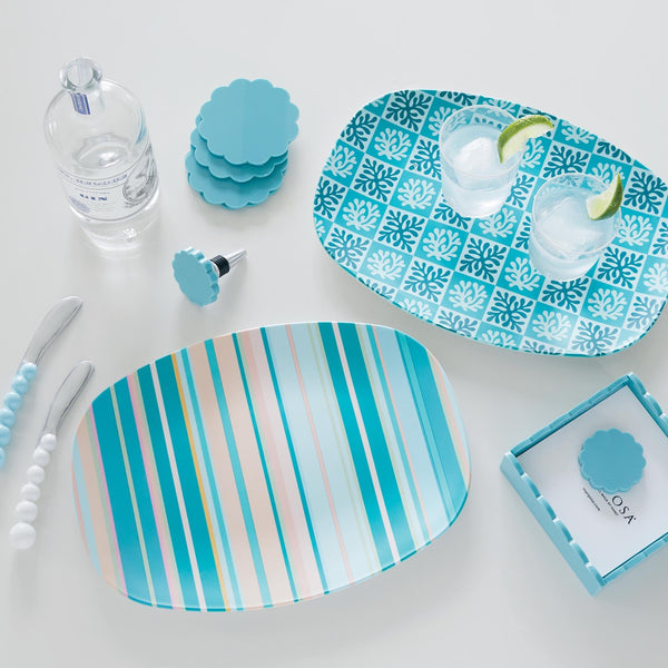 Load image into Gallery viewer, Mariposa Teal Scallop Napkin Box with Insert