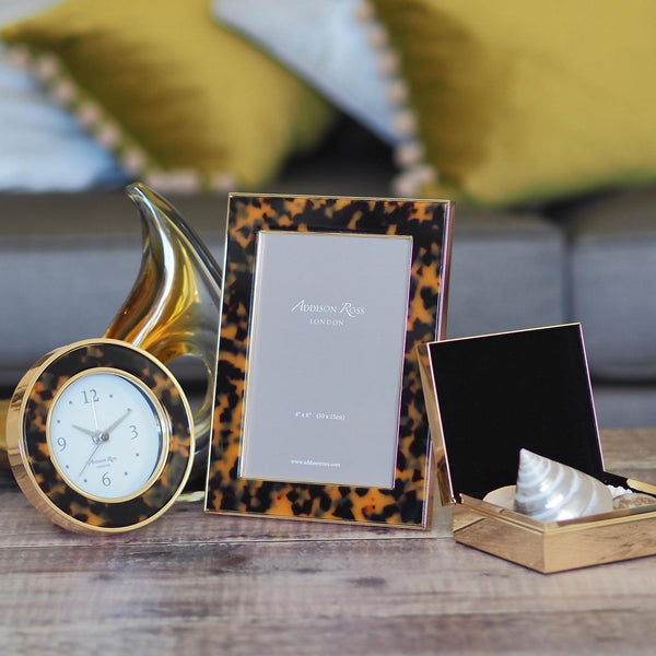 Load image into Gallery viewer, Addison Ross Faux Tortoiseshell & Gold Silent Alarm Clock